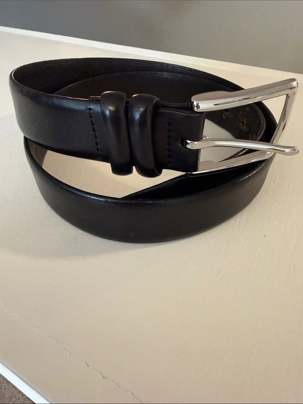 Worn Polo Ralph LaurenMen's Black Leather Belt with Silver Buckle size 90 (36)